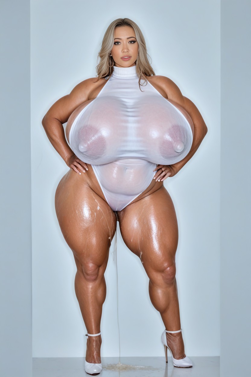 Platinum Blonde Pixie Hair, Beautiful Woman, Gaping Nipple Holes AI Porn