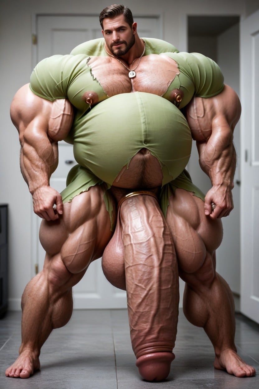 Flaccid Gigantic Penis, Soft Features, Arms Behind Back AI Gay Porn