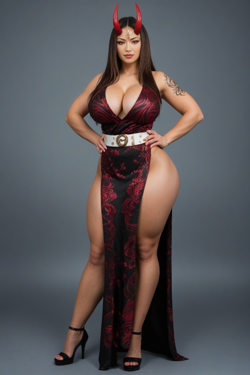 Upward Slit Eyes, Tall Woman, Very Long Hair AI Porn