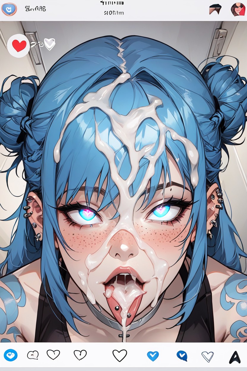 Blue Eyes, Glowing Eyes, High Bun AI Porn