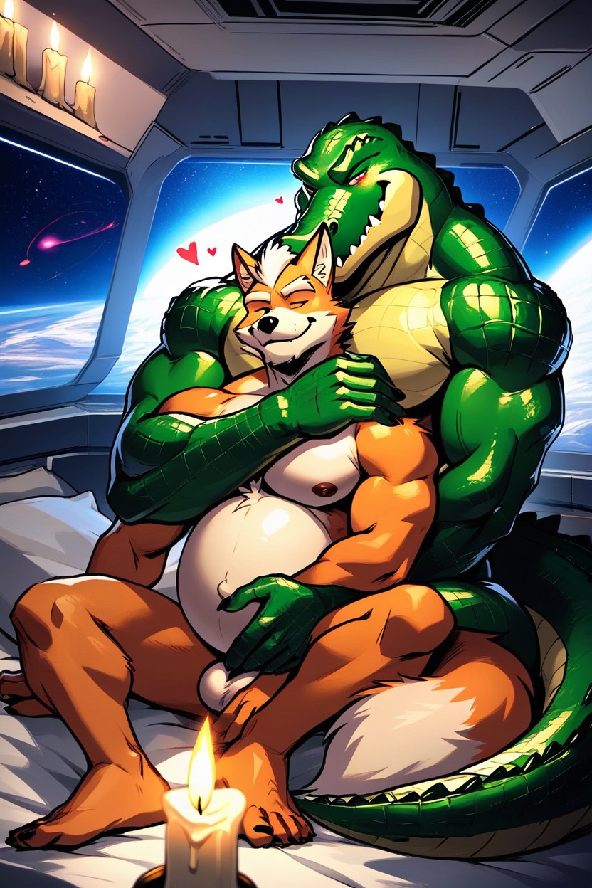 Muscular Alligator, Hearts, Belly Furry AI Porn