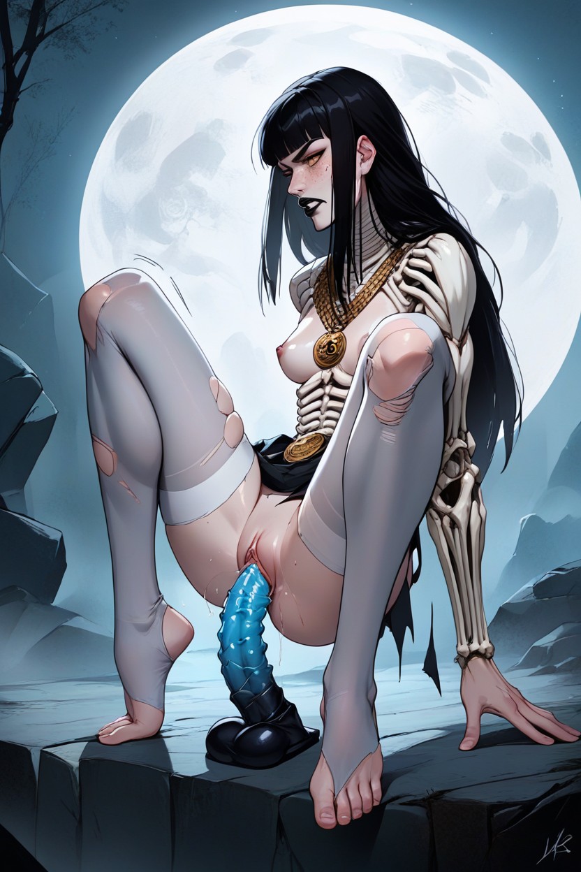 Night, Black Hair, Small Breasts AI Porn