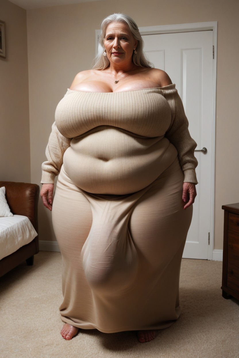 Overflowing Rolls Of Fat Covering All Her Body, Obese, Obese Belly AI Porn