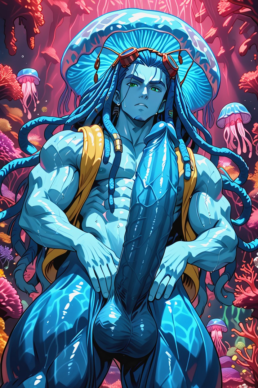 Strong Lines, Huge Muscular Body, Human Jellyfish AI Gay Porn