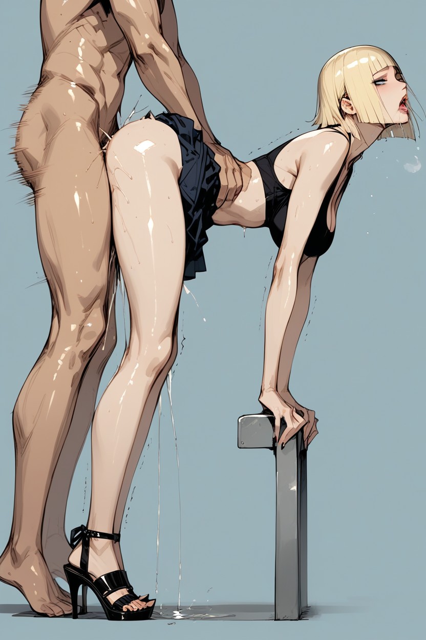 Exposed Thighs, Cleavage, Blunt Bangs Hentai AI Porn