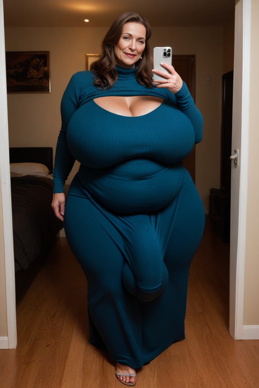 Fupa, Thick Thighs, Dark Blue Sweater Dress AI Porn