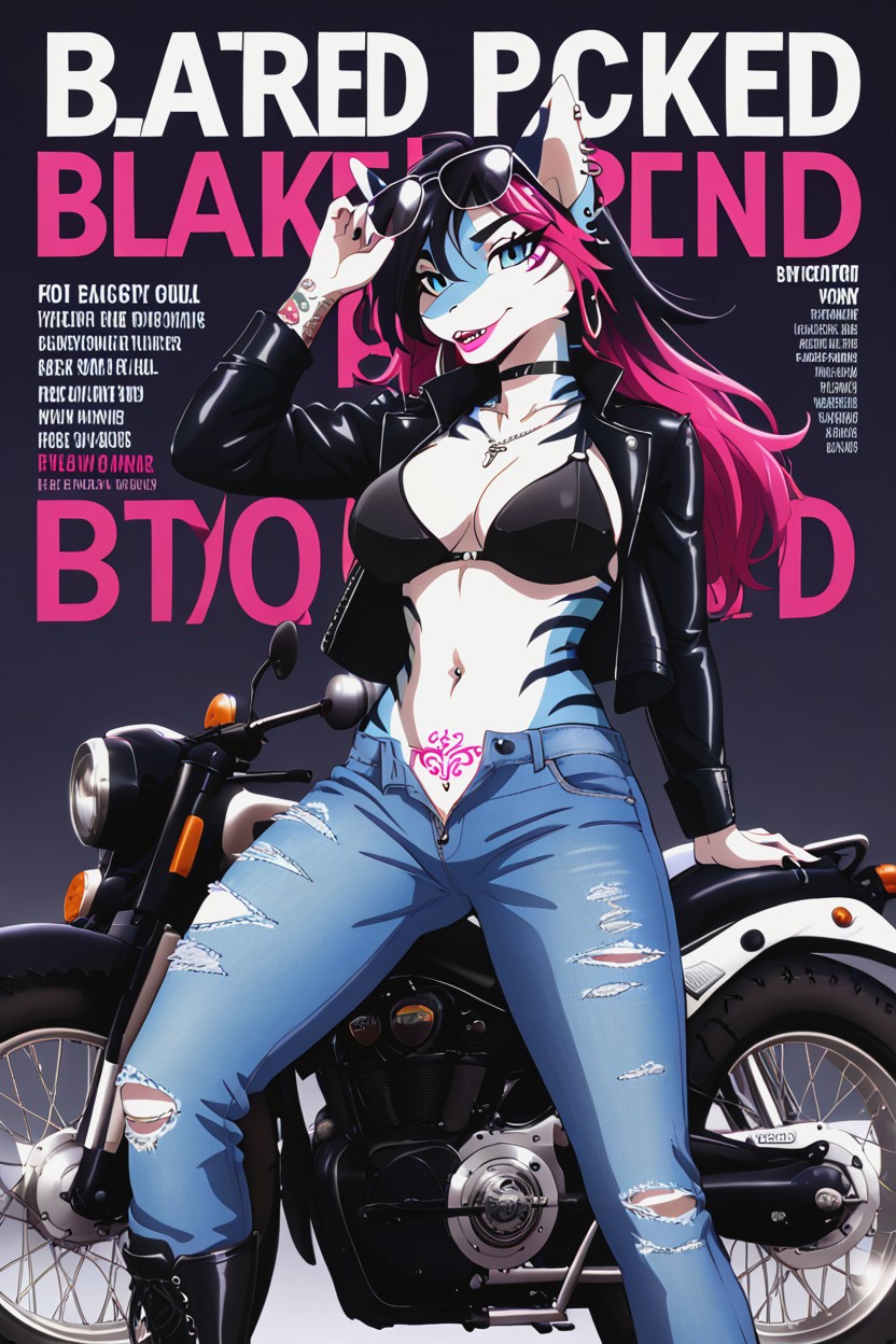 Lip Ring, Navel Piercing, Black Eyeliner Furry AI Porn