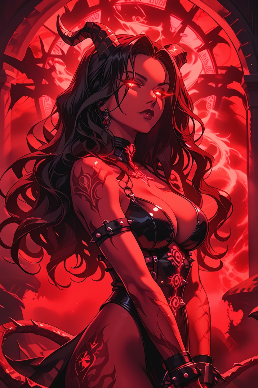 Magical Symbols Glowing In The Air, Bifurcated Tail Curling Behind Her, Powerful Muscular Thighs Hentai AI Porn