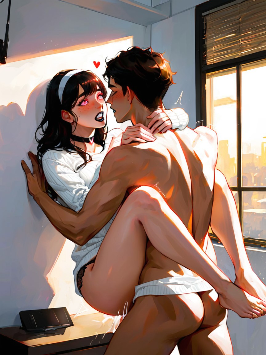 Natural Breasts, Black Hair, Choker AI Porn