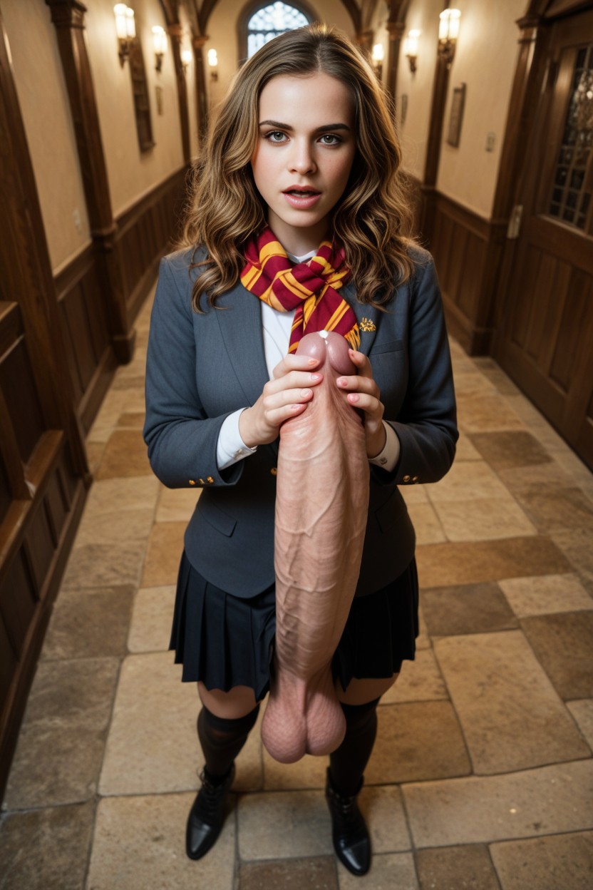 Standing, Hogwarts Tie, Wearing Stiletto Boots Shemale AI Porn