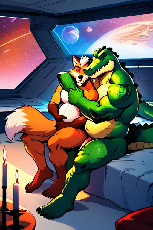 Happy, In Bed, Candles Furry AI Porn