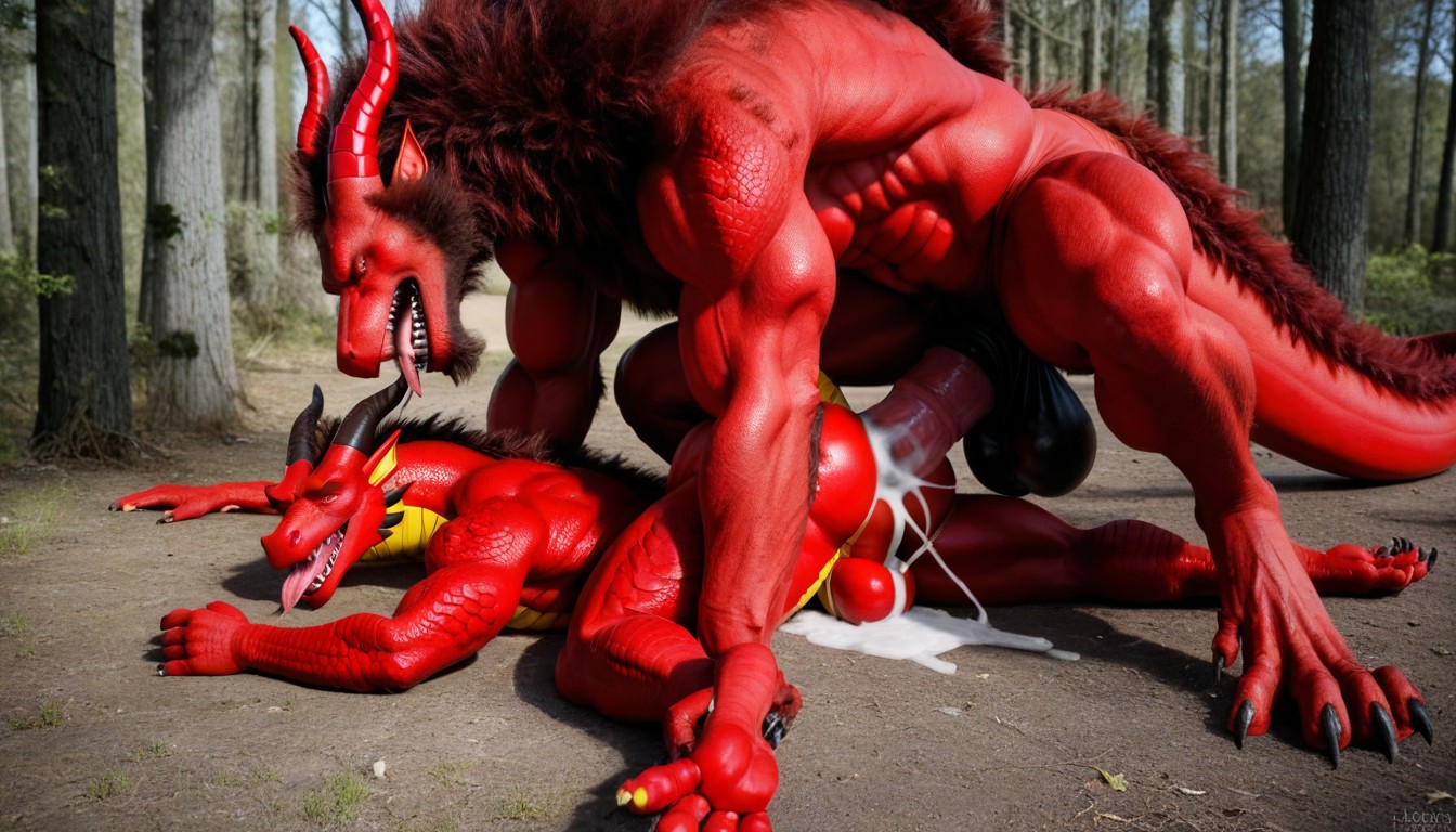 Muscle Structure, Werewolf Lets His Tongue Hang Out, Two Creatures AI Gay Porn