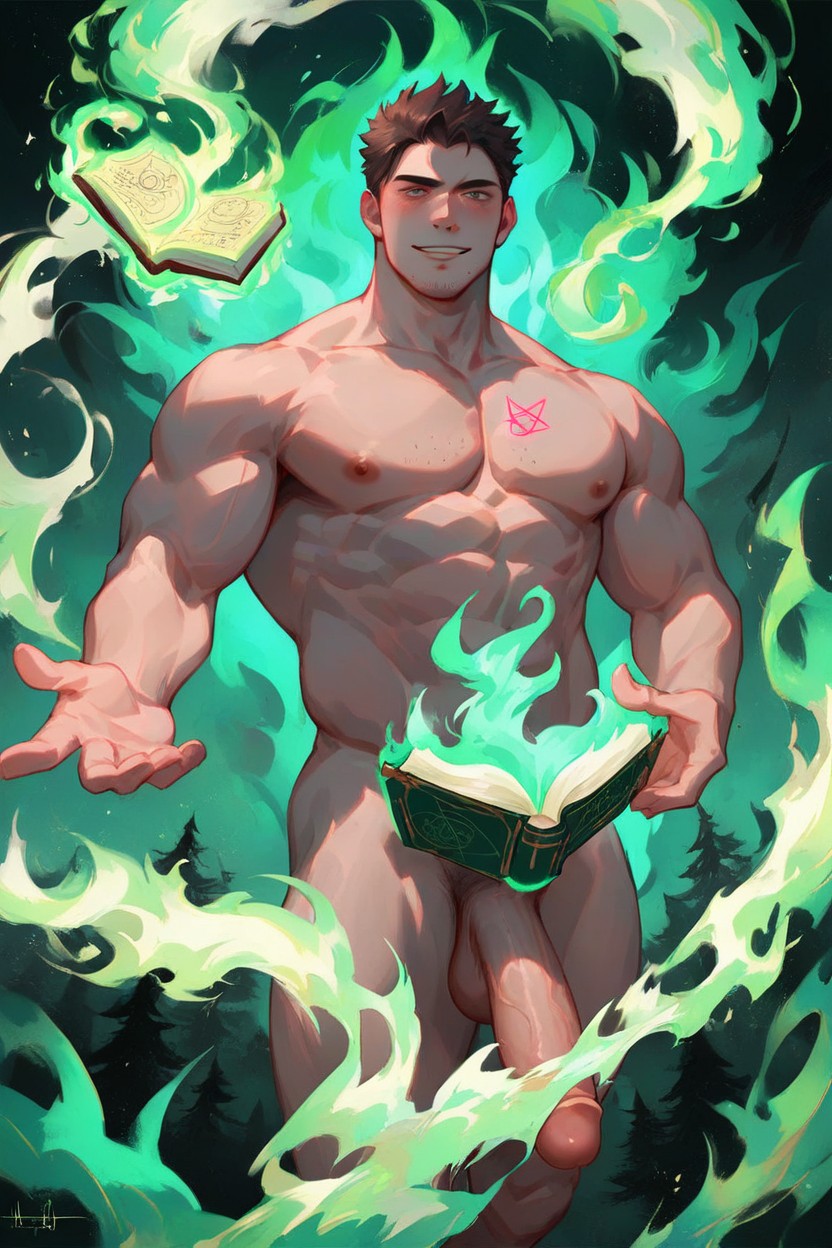 20+, Turquoise Green Summoning, Detailed Background AI Gay Porn