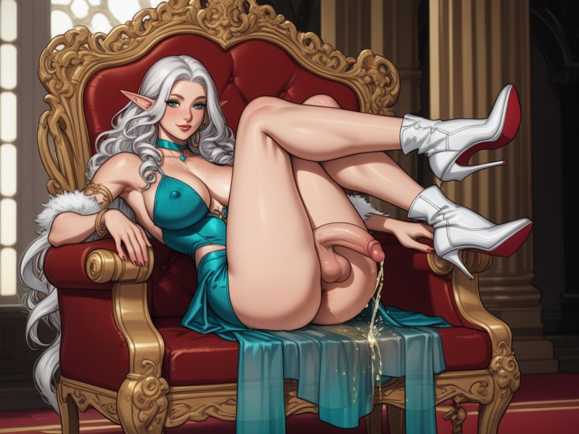 White Hair, Futanari, Flaccid Cock Shemale AI Porn