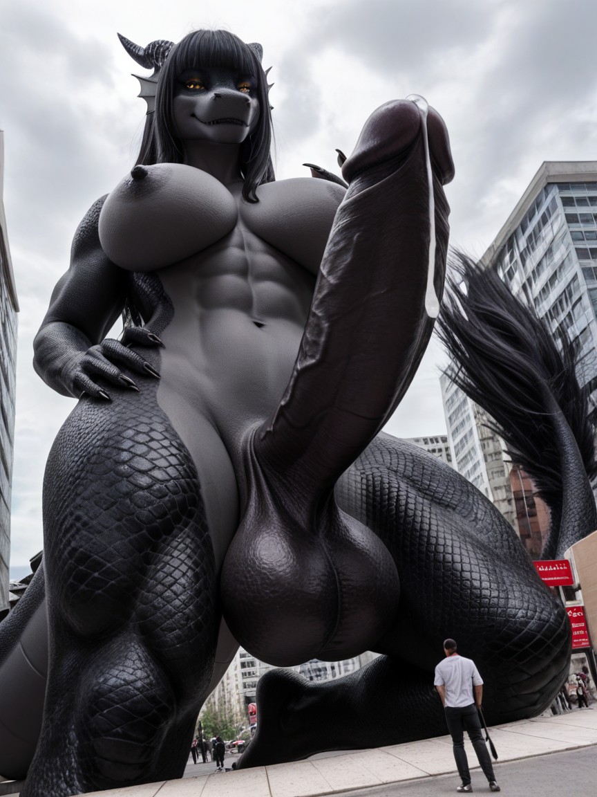 Black Giantess Furry Futanari, Full Body, Outdoors Shemale AI Porn