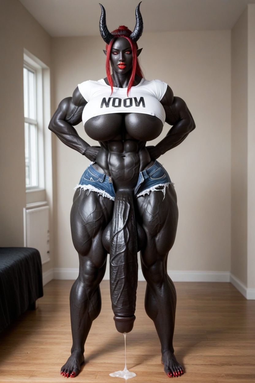 Red Hair, Muscular Thighs, Red Eyes Shemale AI Porn