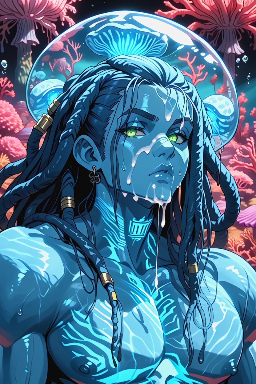 Model, Blue Hair, Splash Art AI Gay Porn