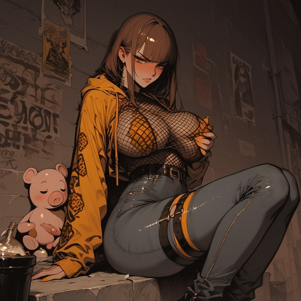 Alley Graffiti Walls, Full-face Blush, Hologram Text Hentai AI Porn