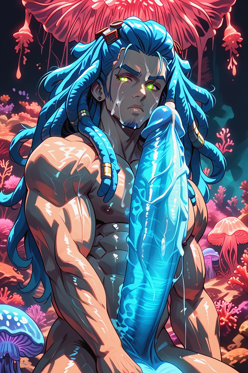 Hdr, Bleu Skin, Jellyfish Tentacles From Hair AI Gay Porn