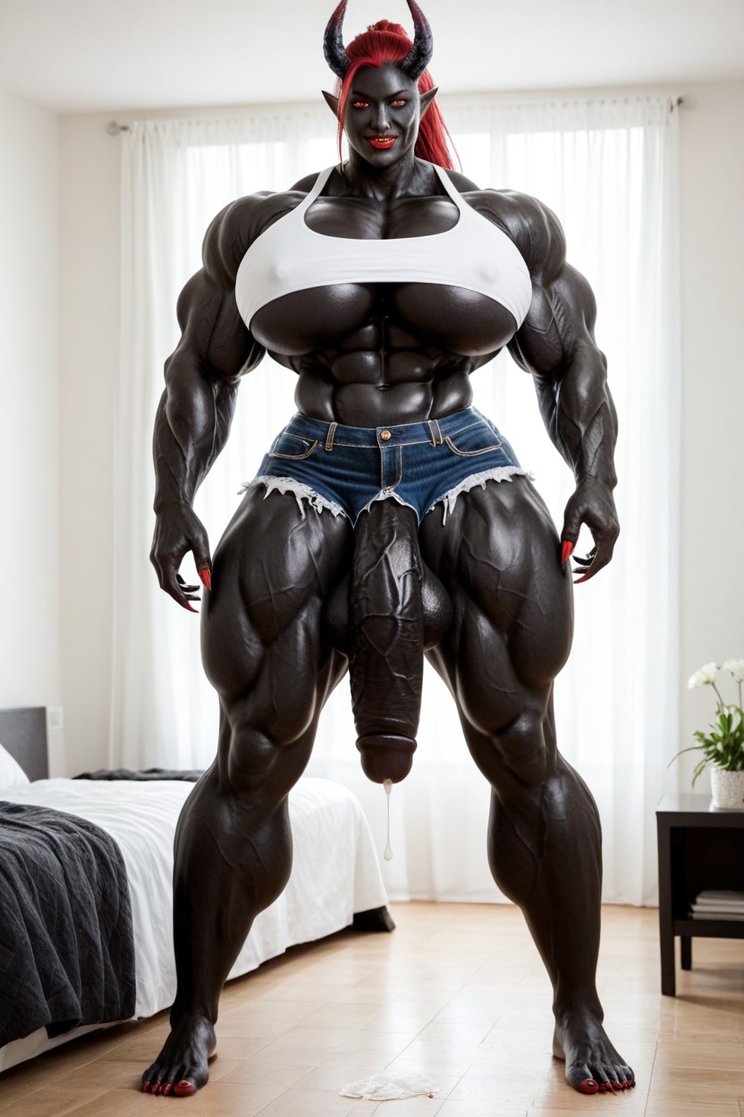 Gigantic Biceps, Solo, Head Touching The Ceiling Shemale AI Porn