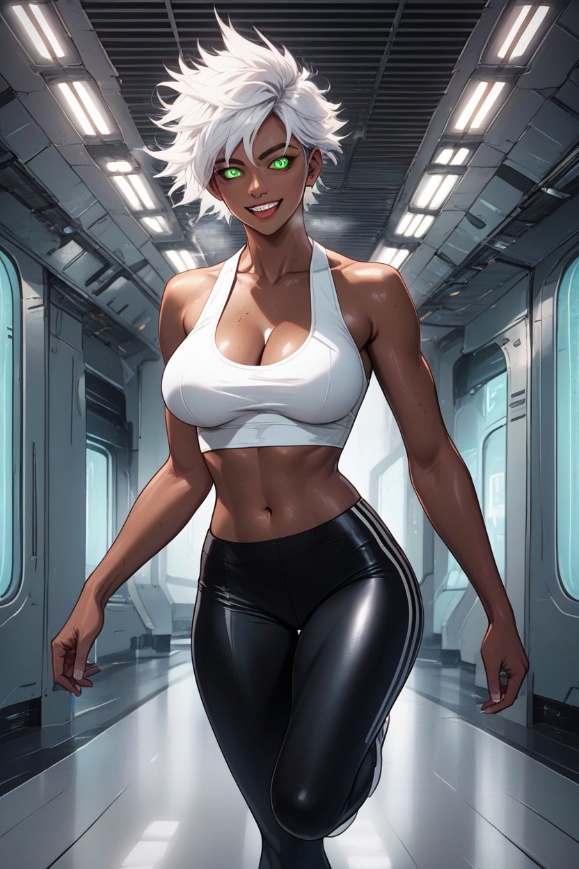 Green Eyes, Detailed Body, White Hair Hentai AI Porn