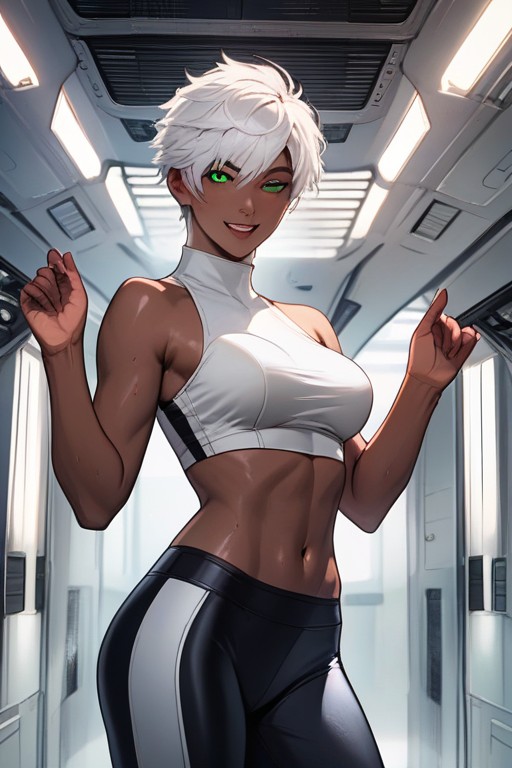 Cleavage, Very Short Hair, Naked Legs Hentai AI Porn