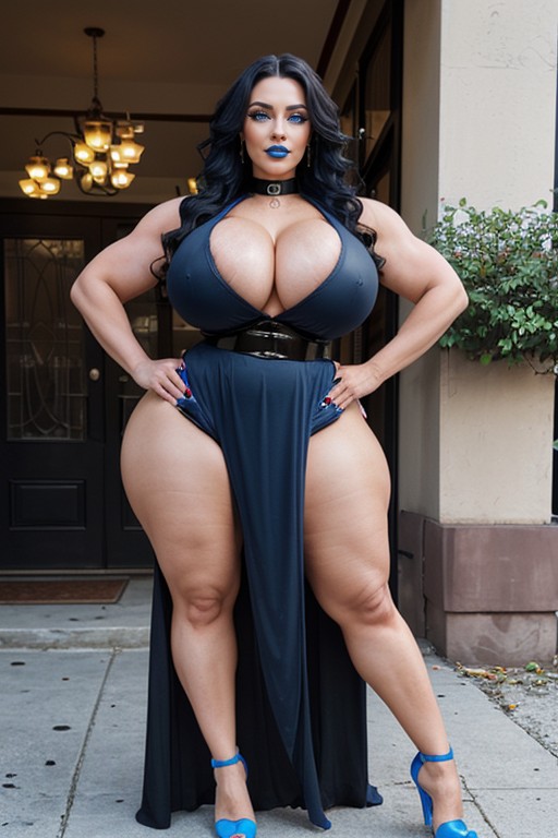 Giant Steroid Legs, Extremely Large Thighs, Blue Hair AI Porn