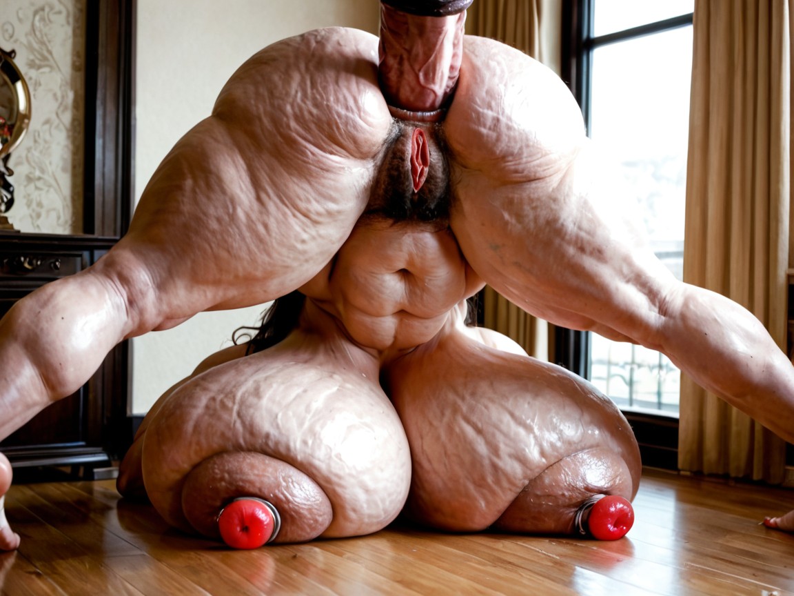 Squeezing Breasts, Massive Round Fake Bimbo Breasts, Man Fucking From Behind AI Porn