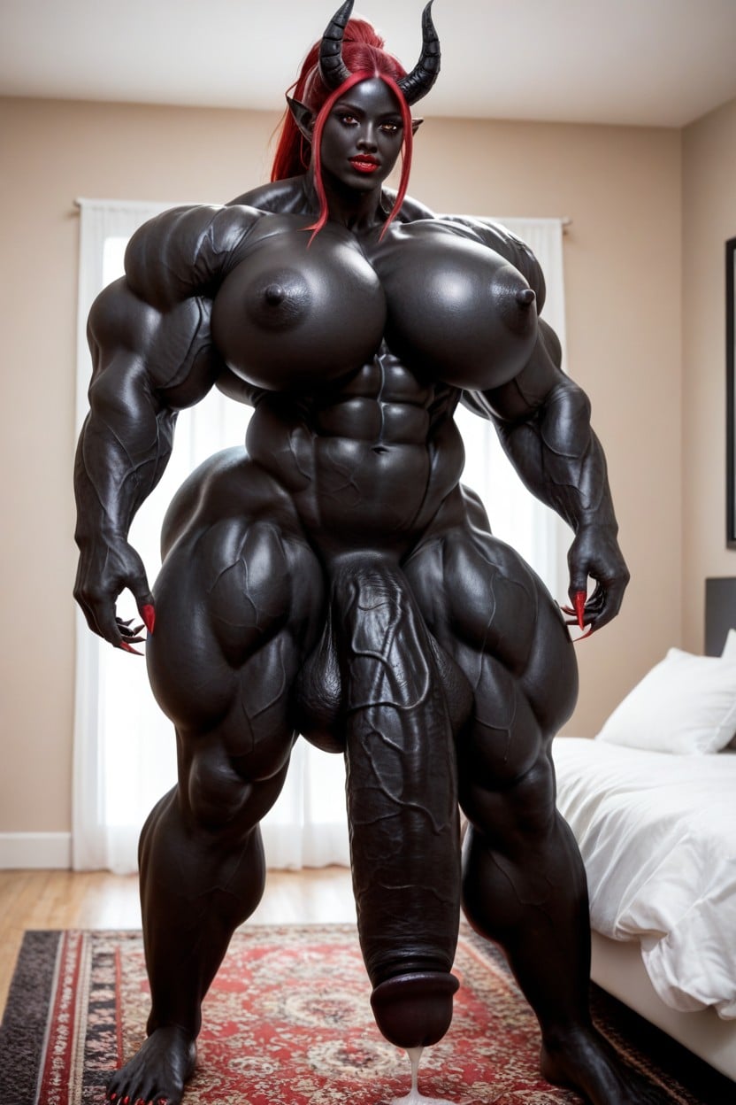 Giant Body, Glowing Red Eyes, Black Barefoot Shemale AI Porn