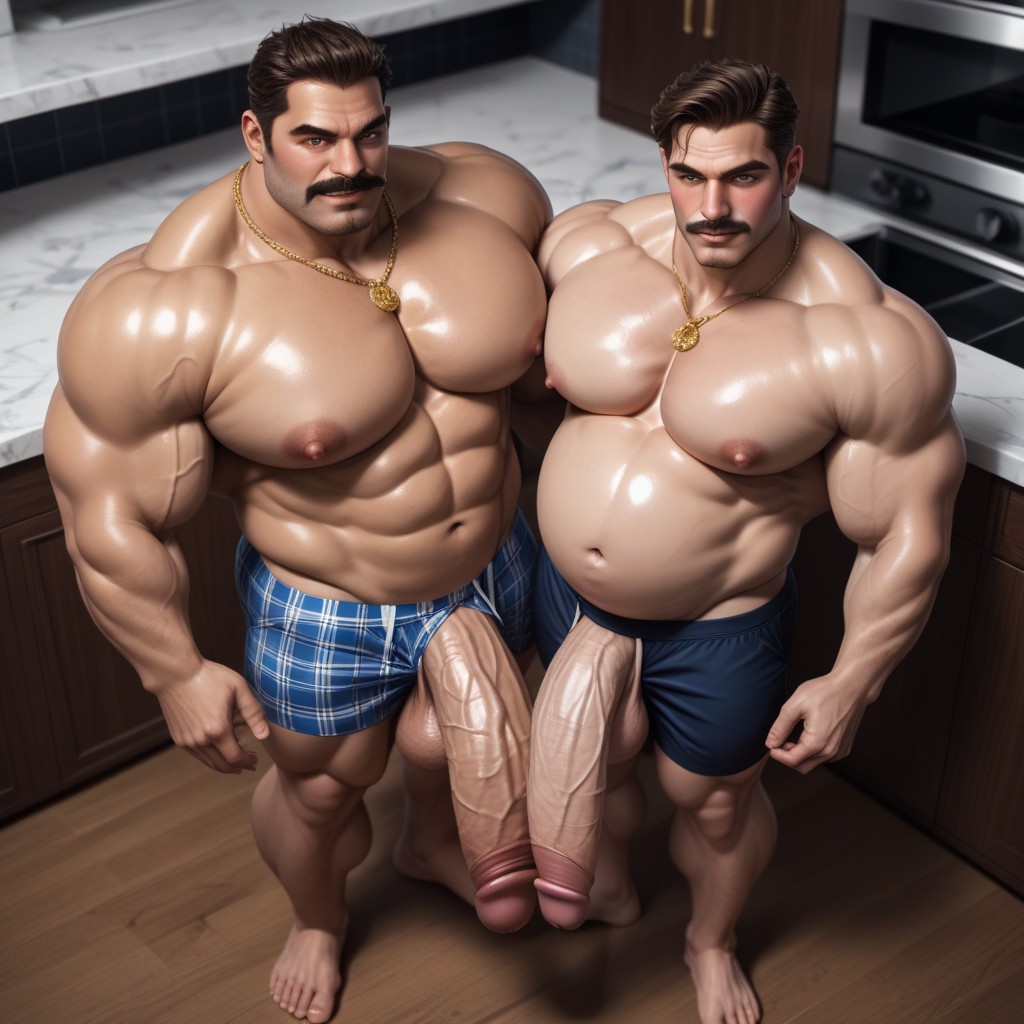 Big Hyper Long Cock, Wearing Gold Necklace, Blushing AI Gay Porn