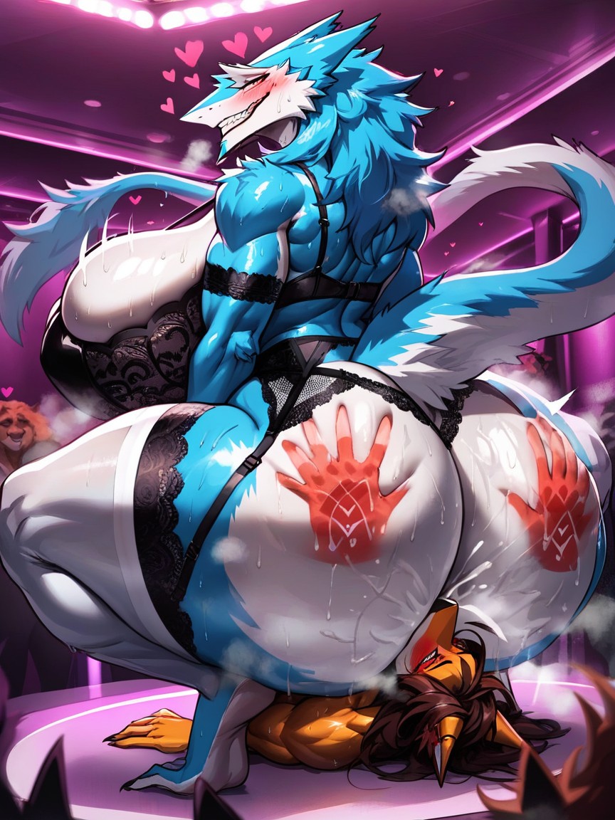 Smile Ahegao, Oiled Skin, Strip Club Furry AI Porn