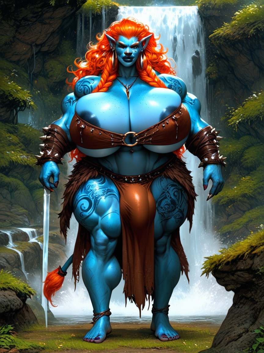 Blue Skin, Fantasy Troll, Lions Tail Furry AI Porn