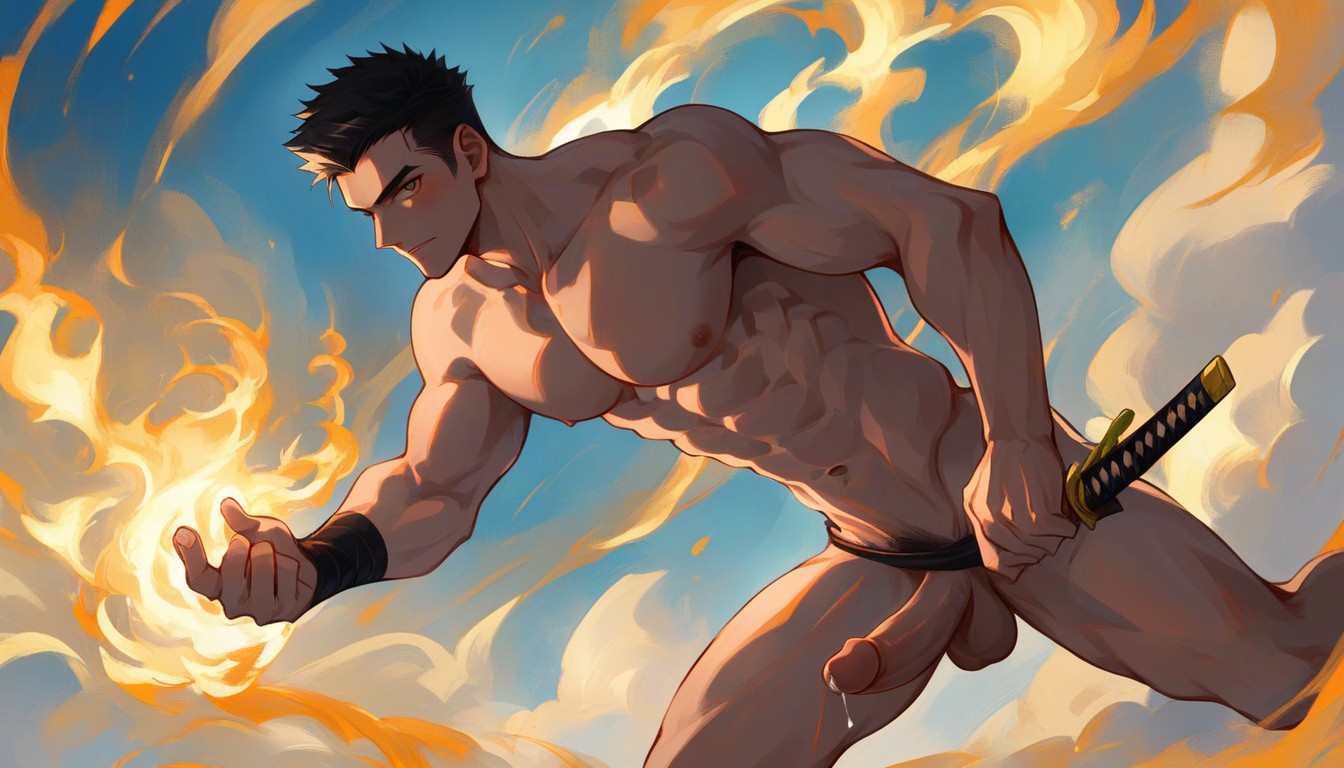 Naked, Naked, Dramatic Atmosphere AI Gay Porn