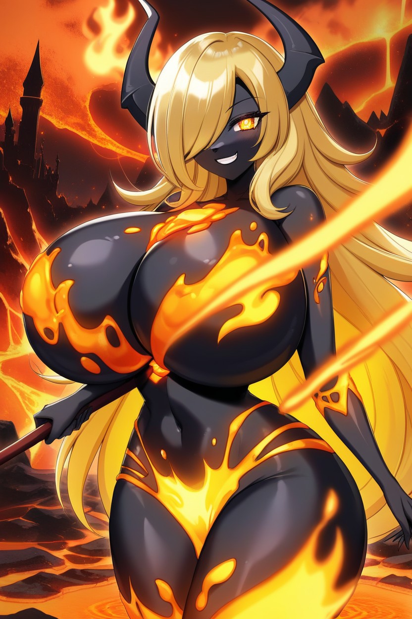 Flame Armor Made Of Fiery Lava On Chest, Te Ka, Hair Covering One Eye Porno IA Furry