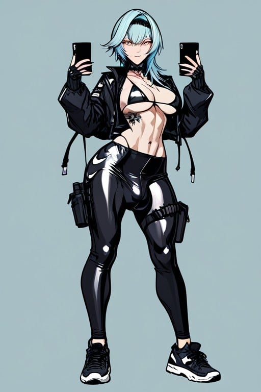 Nike, Black Latex Bikini Top, Expressive Eyes Shemale AI Porn
