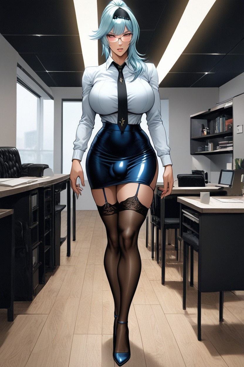 Standing, Sideboobs, Commands Attention Clad In A Sleek Office Suit Shemale AI Porn