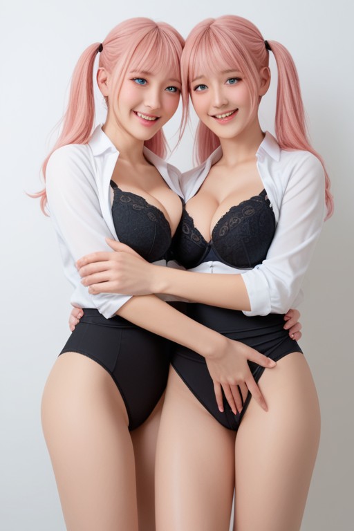 Pink Hair, Hugging, Twintails Porno asiático IA