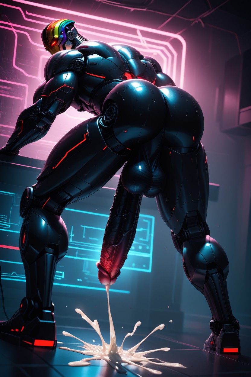 Machine Body, Lots Of Cum, Erect Cock AI Gay Porn