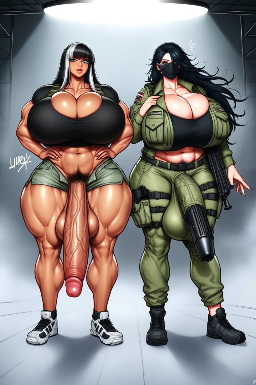 Military Gear, Tan Skin, Two Tan Women Hentai AI Porn