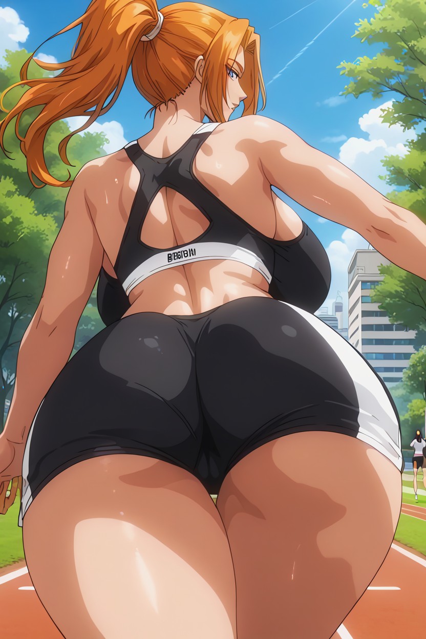 Solid Black Sports Shorts, Park, Back Facing The Camera Hentai AI Porn