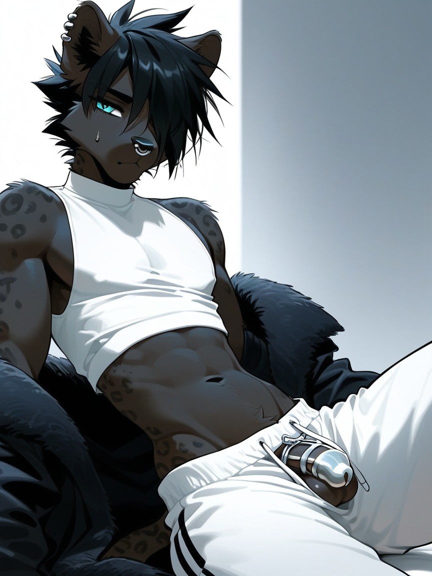 White Sweatpants Down, Leaning Back On Arms, Wide Hips Furry AI Porn