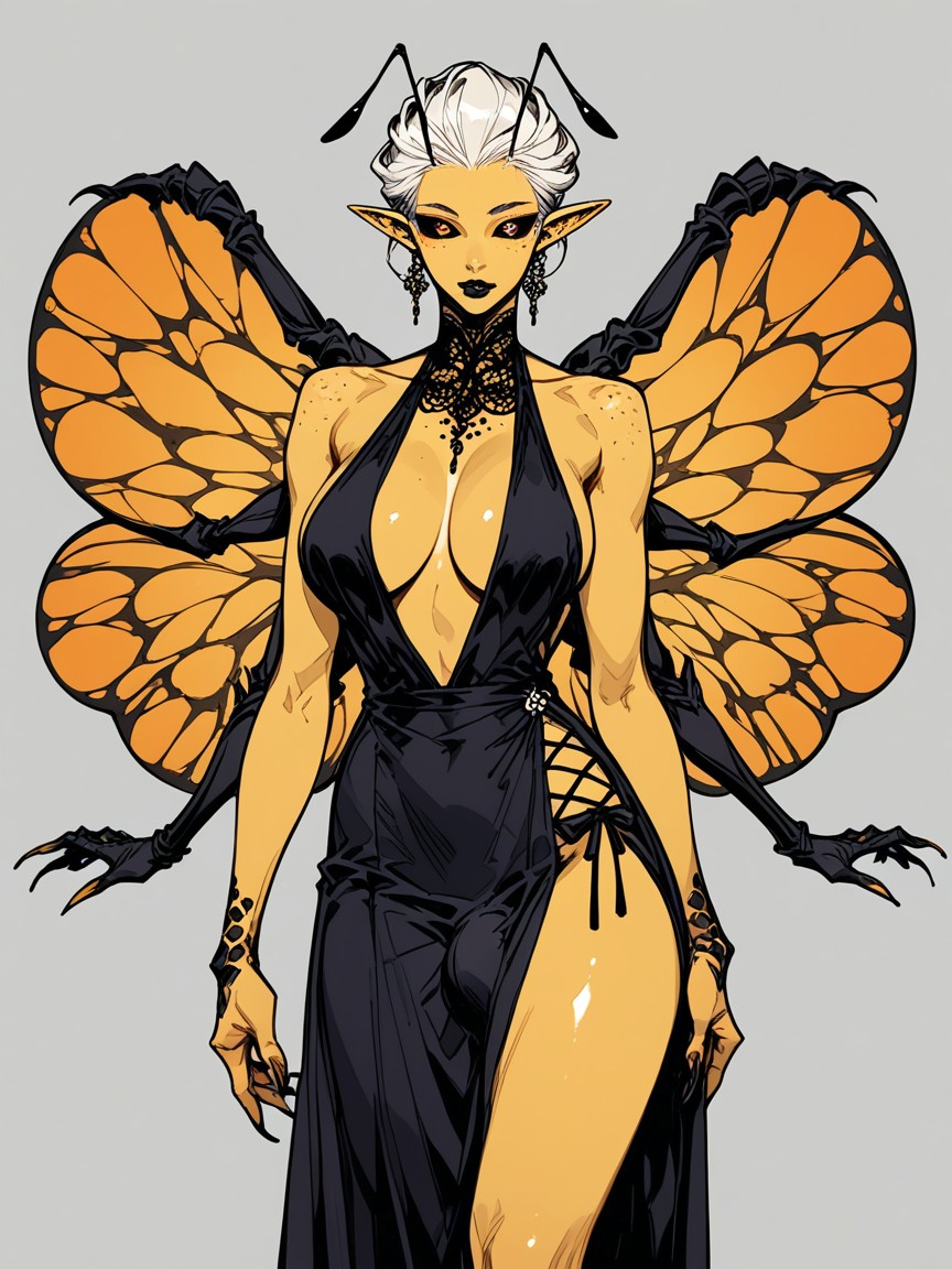 Elegant Facial Features With High Cheekbones Full, Long Arms, Backless Hentai AI Porn