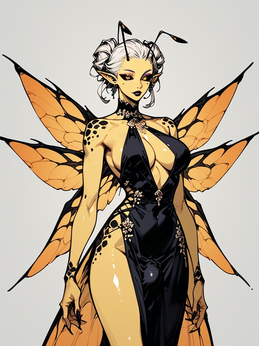 Three Fingered Hands, Black Sclera, Four Wings Hentai AI Porn