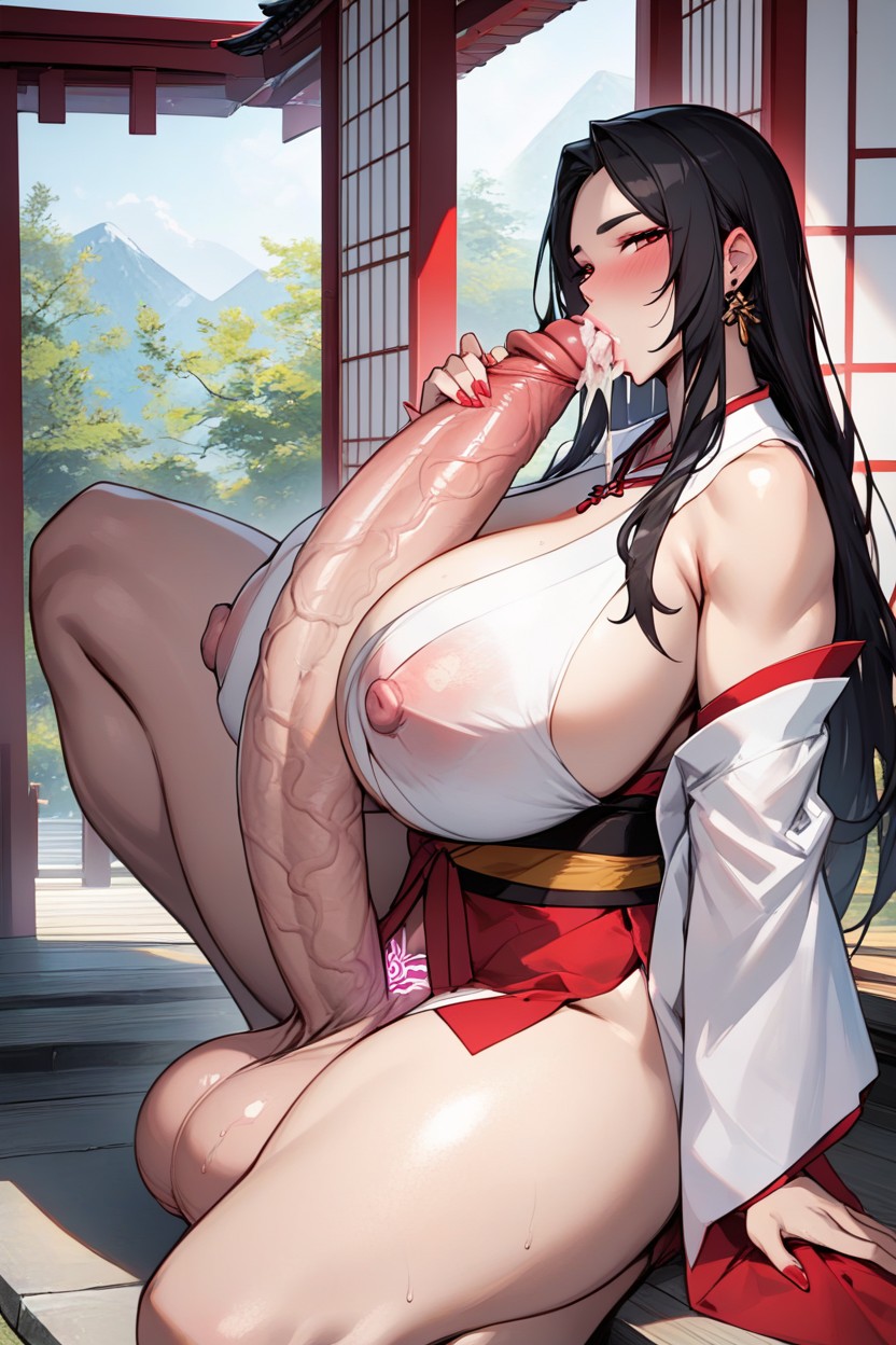 Impossibly Long Hyper Penis, Mini Skirt, Shrine Maiden Shemale AI Porn