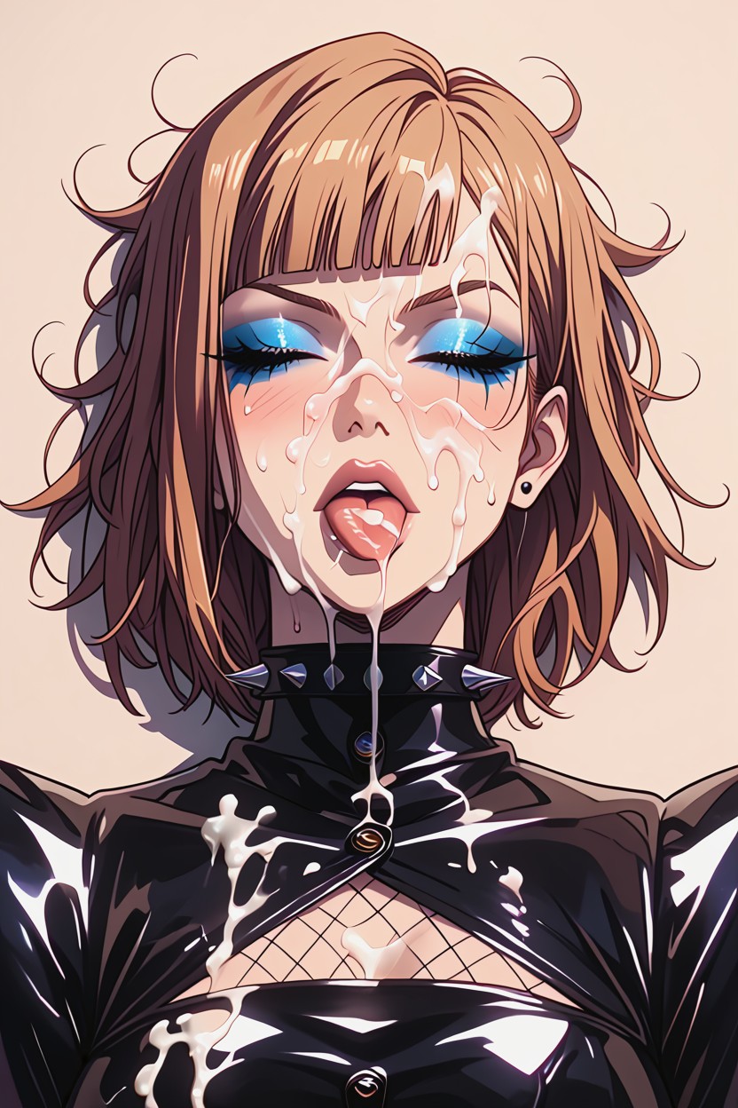Cum Dripping From Her Face, Sexy Latex Suit, Big Breast Hentai AI Porn