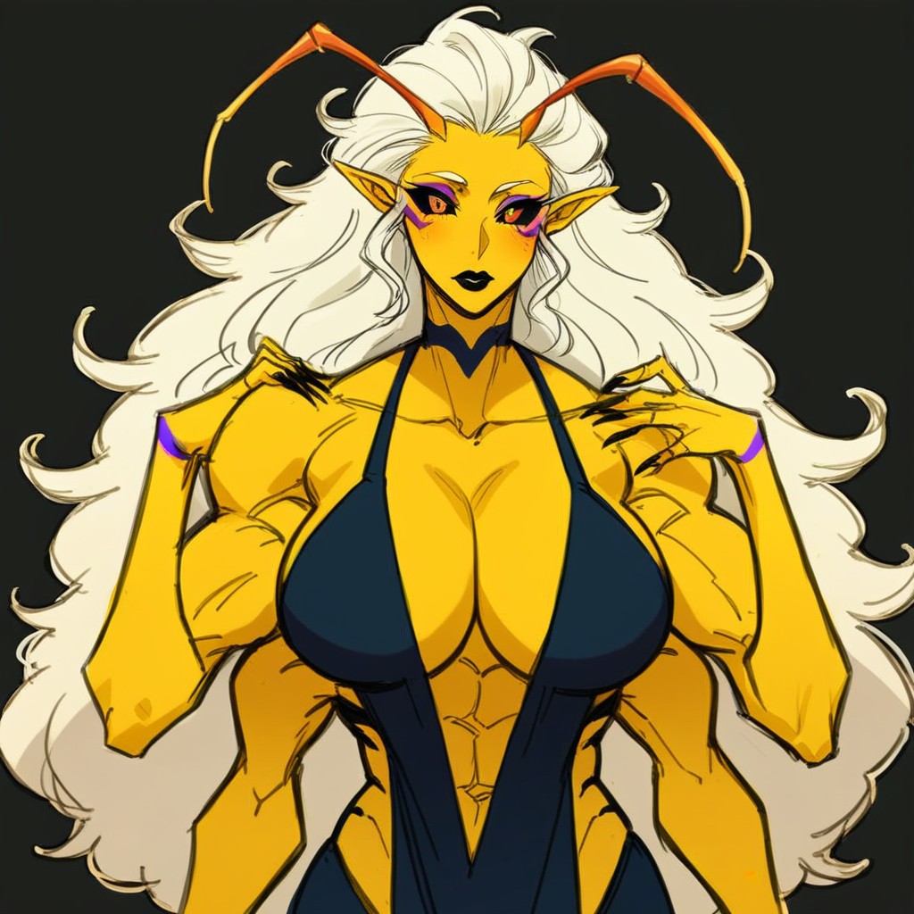Standing In A Black Background, Segmented Antennae Atop Head Sharp, Soft Skin Hentai AI Porn