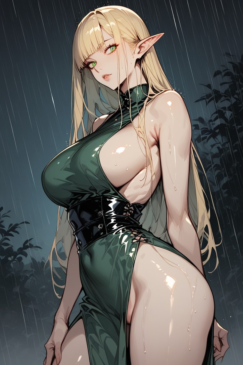 Green Eyes, Full High Slit, Seductive Hentai AI Porn