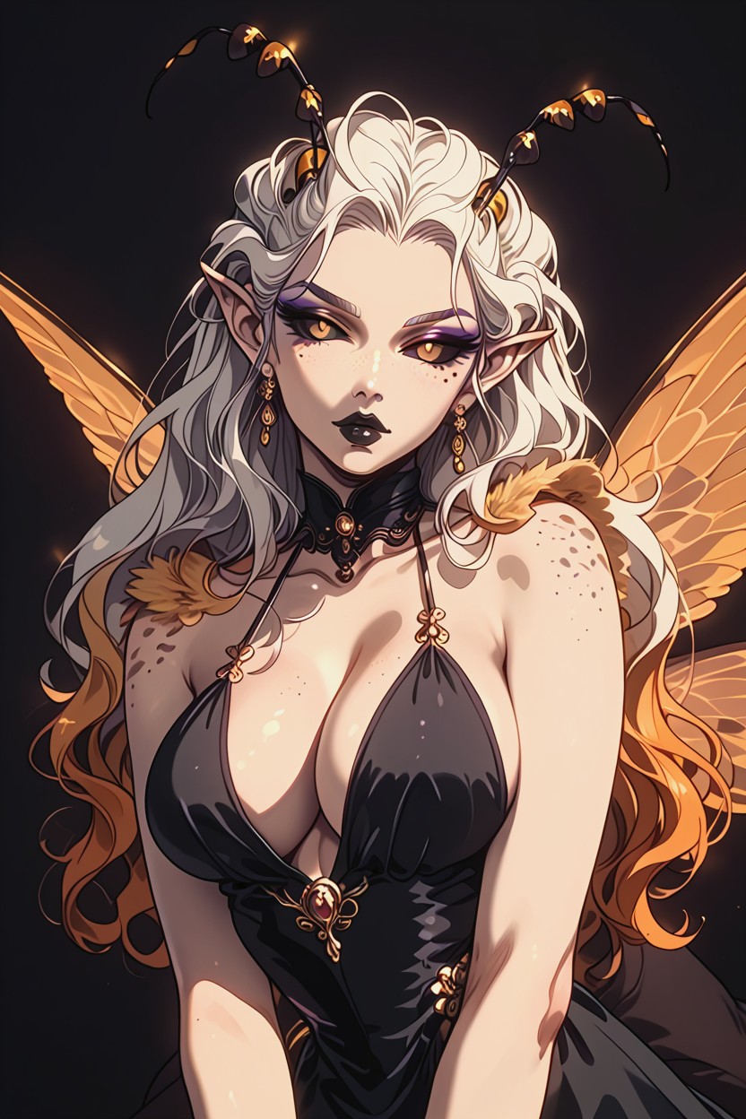 Asymmetrical Dress, Oval Shaped Eyes, Bee Wings Hentai AI Porn