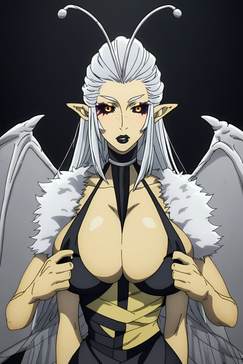Elegant Facial Features With High Cheekbones Full, Beautiful Neckline, Orange Irises Hentai AI Porn