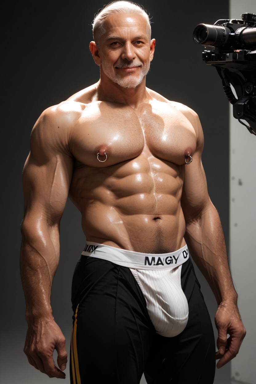 Nipple Rings, Masivo, Muscle Daddy Physique Porno gay IA